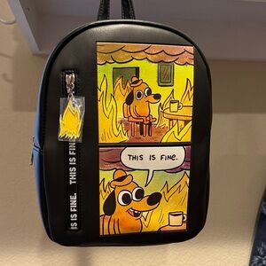 This Is Fine Black Backpack